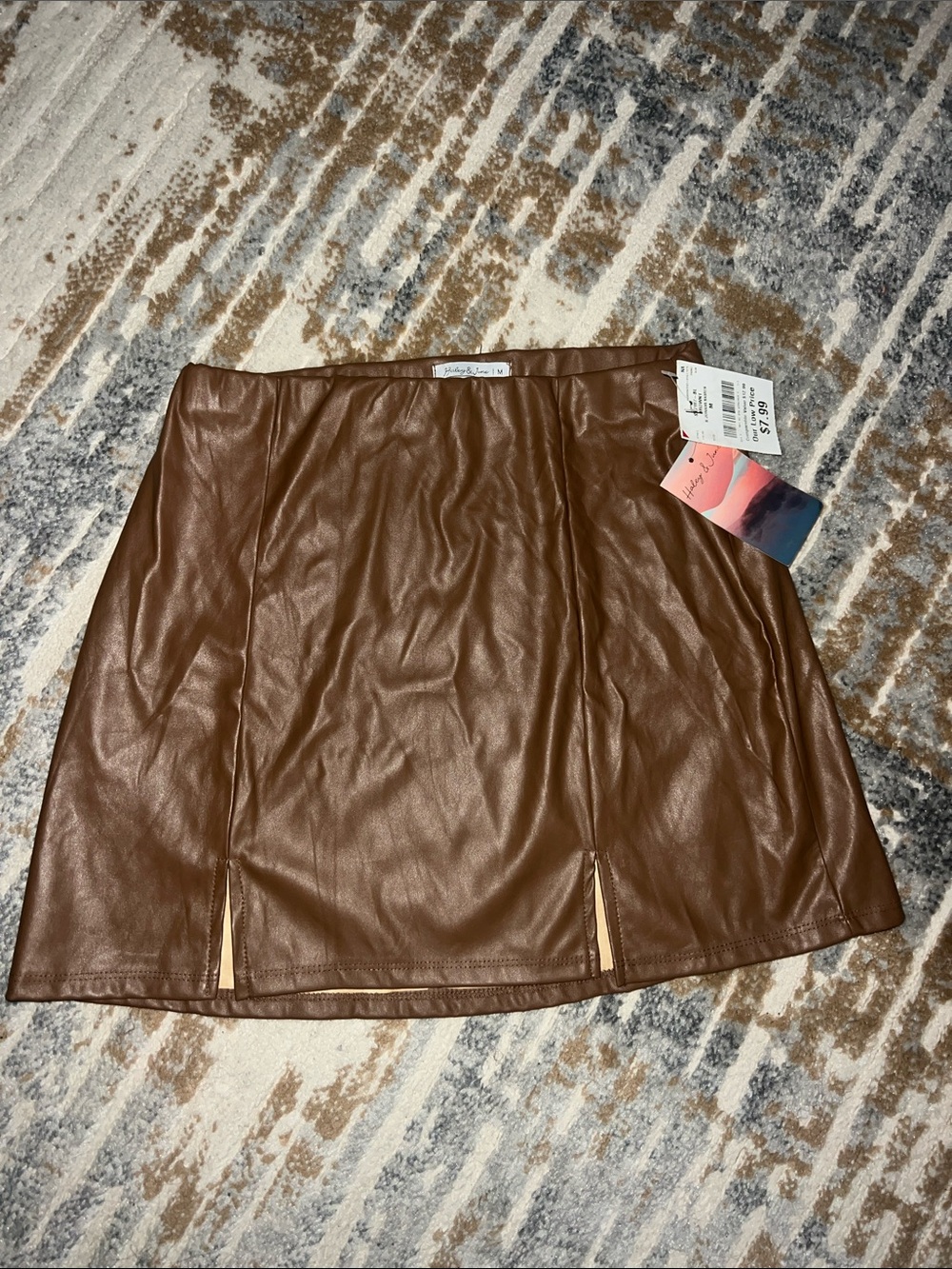 Faux Leather Mini Skirt in Brown